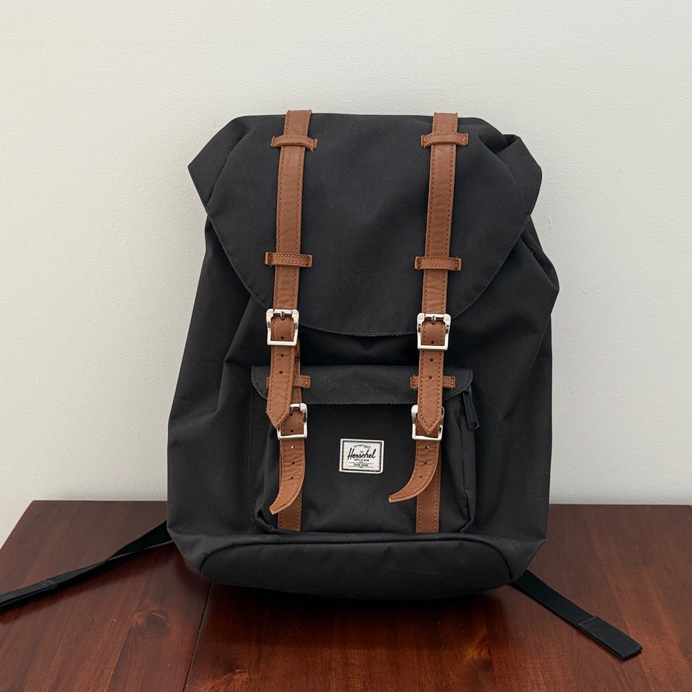 Herschel Supply Company Black Backpack with Brown Trim Straps